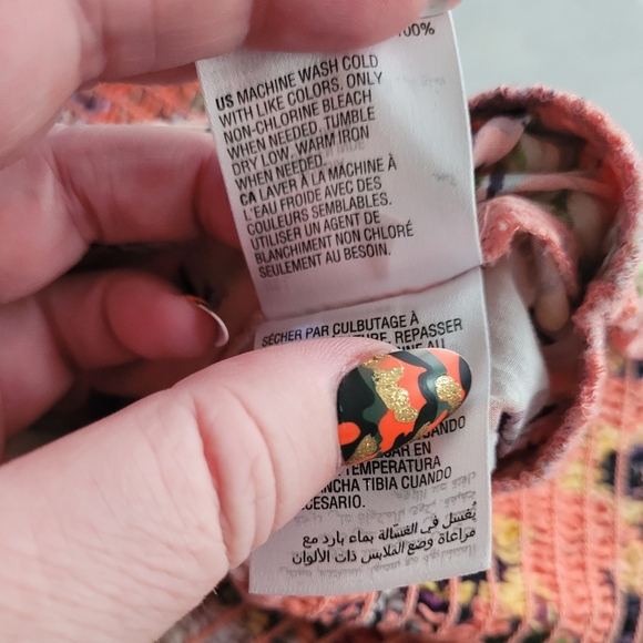 INC Smocked 100% Cotton Blossom Floral Ruffled Peach Blouse Size Large - Picture 13 of 13